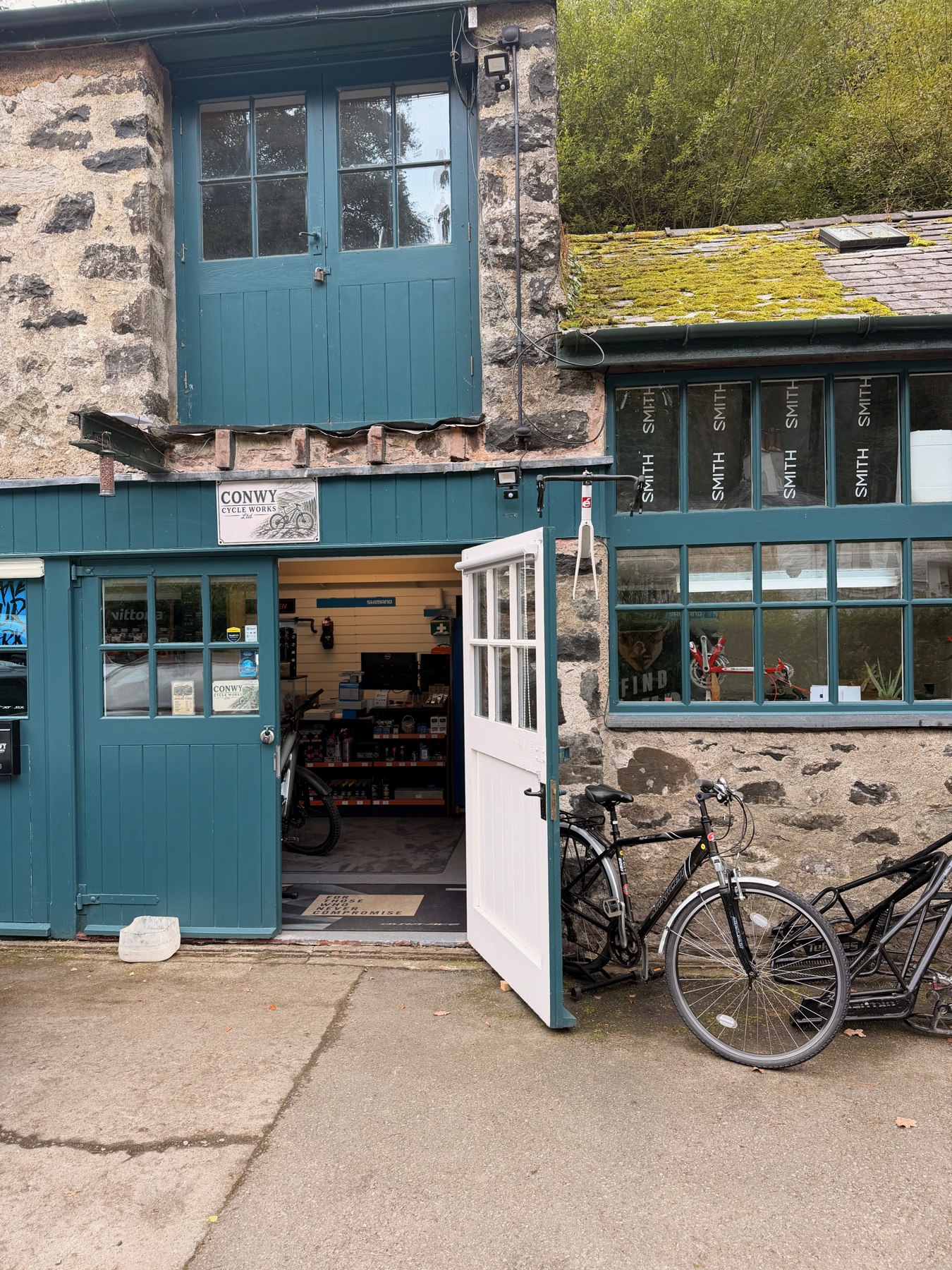 The entrance to Conwy Cycle Works workshop